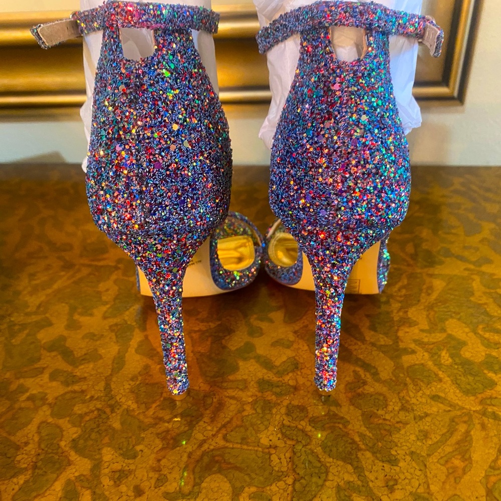 New, unworn Lauren Lorraine Multi Glitter sandals size 8